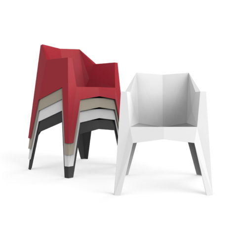 A stacked group of Voxel armchairs.