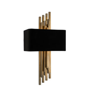 Wall Lamp Caruso by Eichholtz in vintage brass or nickel finish with black rectangular shade