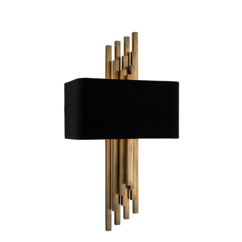 Wall Lamp Caruso by Eichholtz in vintage brass or nickel finish with black rectangular shade
