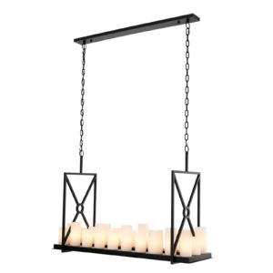 Robust black finish framed Chandelier Commodore by Eichholtz with rectangular tray with 22 faux pillar candles