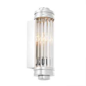 Wall Lamp Gascogne XS by Eichholtz in gunmetal, vintage brass or nickel finish with a ribbed and bevelled clear glass shade