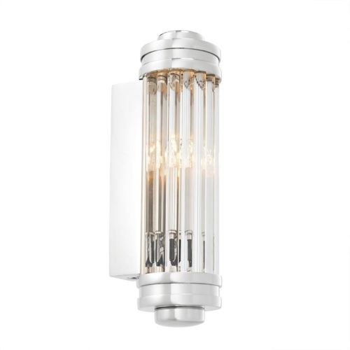Wall Lamp Gascogne XS by Eichholtz in gunmetal, vintage brass or nickel finish with a ribbed and bevelled clear glass shade