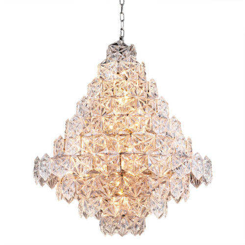 Chandelier Hermitage by Eichholtz features glass facets that reflect light like glimmering ice crystals