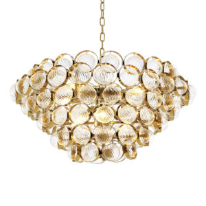 Chandelier Opera by Eichholtz boasts clear glass spheres with gold finished rings