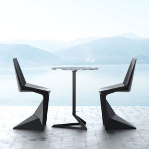 Two black voxel dining chaits by Vondom.
