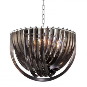 The Chandelier Murano by Eichholtz is a 50dia pendant with sculptural acrylic drops in smoke or champagne or clear finish