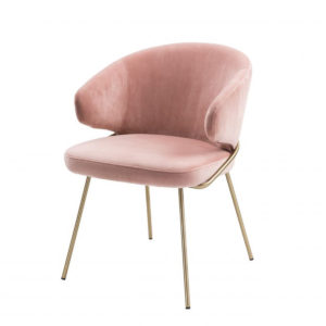Luxurious Dining Chair Kinley by Eichholtz in savona dark grey or savona nude velvet finish with brass finish legs