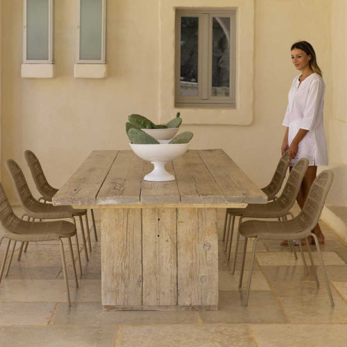 6 Panama dining chairs around a wooden dining table.
