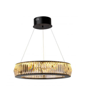 The Vancouver Chandelier by Eichholtz black finish with crystal glass circular ceiling pendant with LED lights
