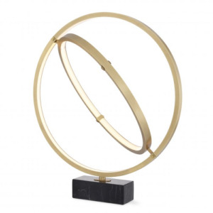 Table Lamp Cassini by Eichholtz galactic rings in antique brass finish with a black marble base. Dimmable integrated LED lights
