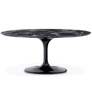 Designer Oval Dining Table Solo by Eichholtz in black faux or grey faux marble with a black base