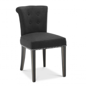 Dining Chair Key-largo by Eichholtz in black linen with nickel finish hardware and black legs, off-white linen with natural legs and antique bronze nails and brass handle or black cashmere with nickel finish hardware and black legs