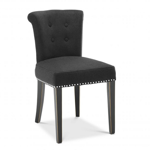 Dining Chair Key-largo by Eichholtz in black linen with nickel finish hardware and black legs, off-white linen with natural legs and antique bronze nails and brass handle or black cashmere with nickel finish hardware and black legs