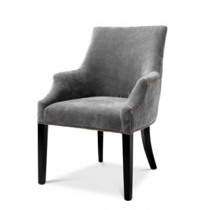Dining Chair Legacy with arms by Eichholtz in clarck sand or clarck grey finish with antique brass nails and black legs