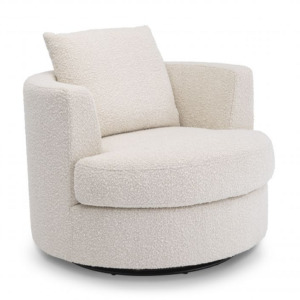 Designer Occasional round Chair Felix by Eichholtz in bouclè cream upholstery finish with a black swivel base