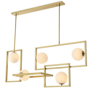 Antique brass finish Chandelier Erasmus by Eichholtz with horizontal and vertical bars designed for dining tables and kitchen islands