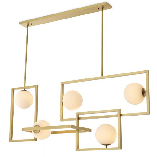 Antique brass finish Chandelier Erasmus by Eichholtz with horizontal and vertical bars designed for dining tables and kitchen islands