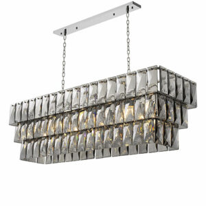 Rectangular Chandelier Amazone by Eichholtz 3 layered nickel finish frame filled with rectangle crystal glass fittings