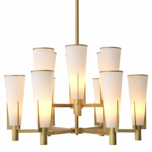 Antique brass finish with white glass cone shaped shades Chandelier Dino Double by Eichholtz