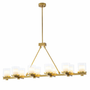 Antique brass finish ten clear glass cylindrical shades faux candles with LED lights Chandelier Donovan by Eichholtz