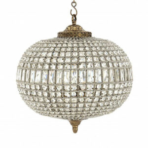 Chandelier Kasbah Oval is a globe-like Empire style lighting fixture with clear glass crystals
