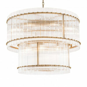 Chandelier Ruby by Eichholtz tapered two-tier 16-light luminaire with rows of ribbed clear glass