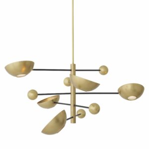Chandelier Salinas by Eichholtz with 5 bowl shaped lampshades antique brass finish
