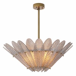 Ceiling pendant antique brass finish flower petals shaped with hand blown smoke glass. Floral shaped Chandelier Scala by Eichholtz