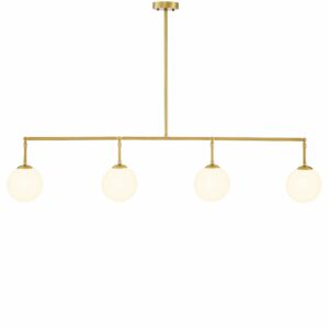 Chandelier Tara by Eichholtz antique brass finish with four white glass globes