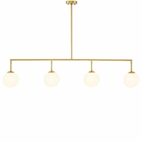 Chandelier Tara by Eichholtz antique brass finish with four white glass globes