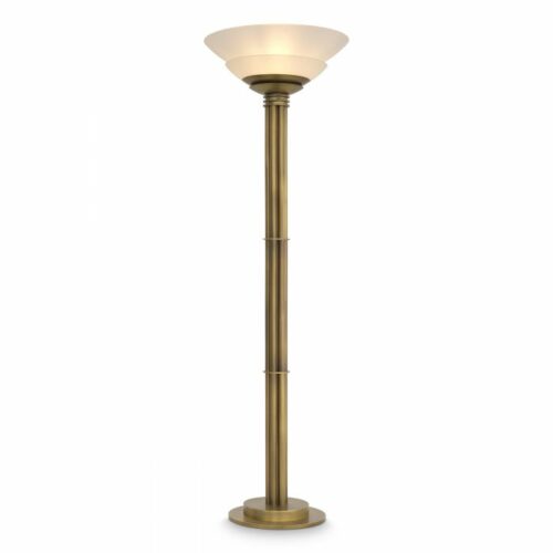 Floor Lamp Figaro by Eichholtz antique brass finish with 2 bowl-shaped shades of white glass