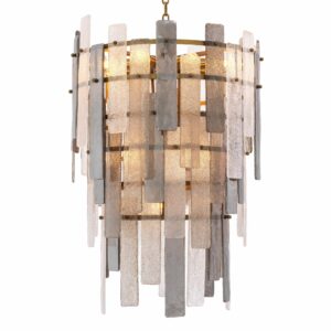 Tapered frame with antique brass finish with hand blown glass strips Chandelier Greyson by Eichholtz
