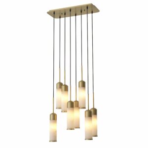 8 Light cluster antique brass finish with alabaster sculptural tubes Chandelier Eos by Eichholtz
