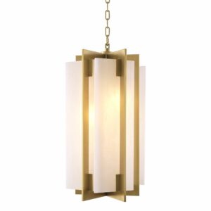 Chandelier Lugano by Eichholtz is a 5-light handling pendant in antique brass finish with alabaster inserts