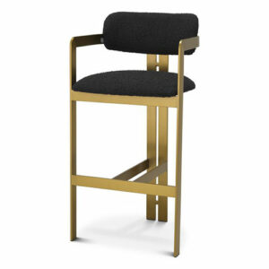 Designer Donato Bar Stool by Eichholtz in bouclè cream or bouclè black fabric and a brushed brass finish frame