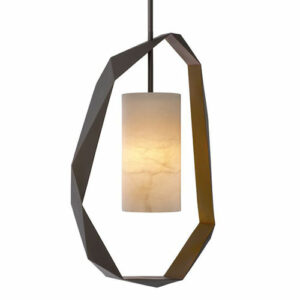 Ceiling pendant gunmetal and antique brass finish alabaster tubular lampshade Chandelier Santos by Eichholtz