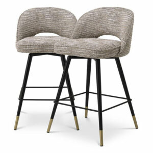 Designer Bar Stool Cliff by Eichholtz in various fabric finishes with a black and brass finish swivel base