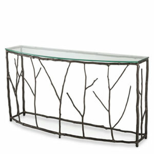 Designer Console Table Antico L by Eichholtz in bronze finish with clear glass table-top