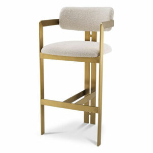 Designer Donato Counter Stool by Eichholtz in bouclè cream or bouclè black fabric and a brushed brass finish frame