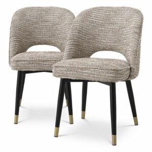 Luxurious Cliff Dining Chair (set) available in various fabric colour options, Features tapered black legs finished with brass caps
