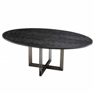 Designer Oval Dining Table Melchior by Eichholtz in charcoal oak veneer or washed oak veneer table top and brushed brass finish base