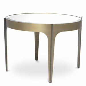 Designer round Side Table Artemisa by Eichholtz in brushed brass and bronze finish with bevelled mirror glass or bronze and brushed brass finish with black bevelled glass