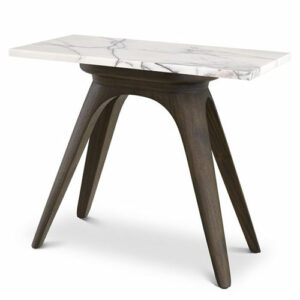 Designer Side Table Borre Rectangular by Eichholtz mocha finish with bianco lilac marble. Tapered legs