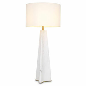 Table Lamp Benson by Eichholtz honed white marble and antique brass finish with white shade