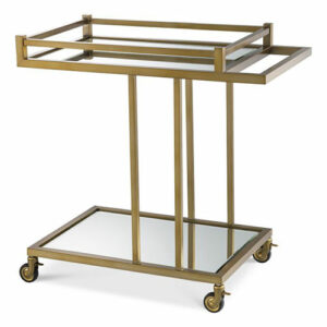 Designer Trolley Beverly Hills by Eichholtz in brushed brass finish with 2 bevelled mirror glass shelves