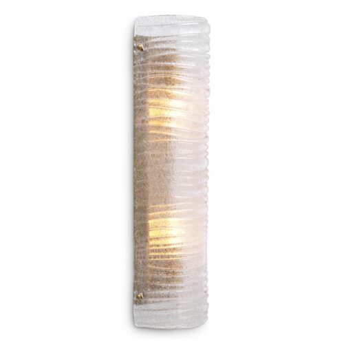 Wall Lamp Sanchez by Eichholtz in a vintage brass finish and a semi-circular shade of ribbed hand blown clear glass