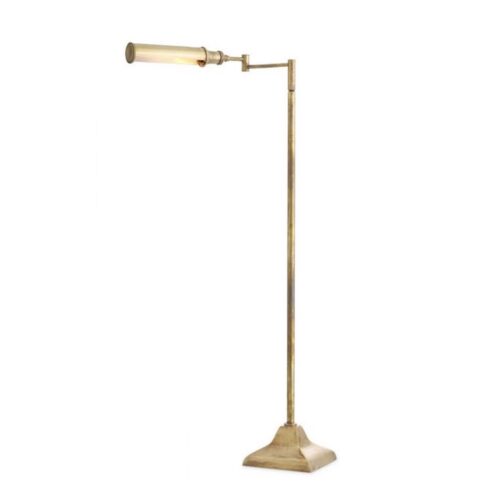 Floor Lamp Kingston by Eichholtz in vintage brass finish with swing arm and rotatable shade
