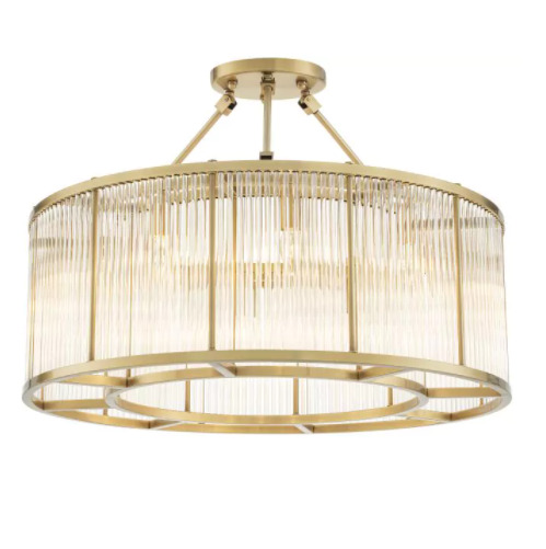 Designer Bernardi Ceiling Lamp by Eichholtz. A tier of glass rods in a drum-shaped lampshade