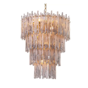 Tapered ceiling pendant light brushed brass finish with smoke glass decorations Saint Roch Chandelier by Eichholtz