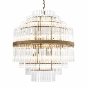 Vintage style antique brass finish ceiling pendant clear glass rods Chandelier East by Eichholtz